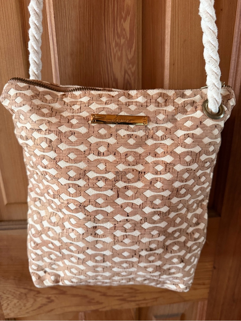 Lagut Natural Cork with off White accent Crossbody Bag with Rope Strap